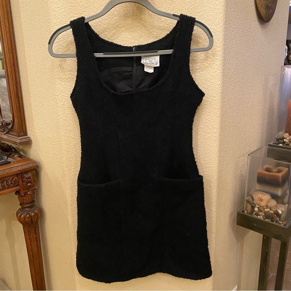 Vintage SODA BLU Women Wool Blend Textured Classic Black Dress Size Small